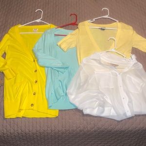 3 cardigans & 1 sheer tunic.